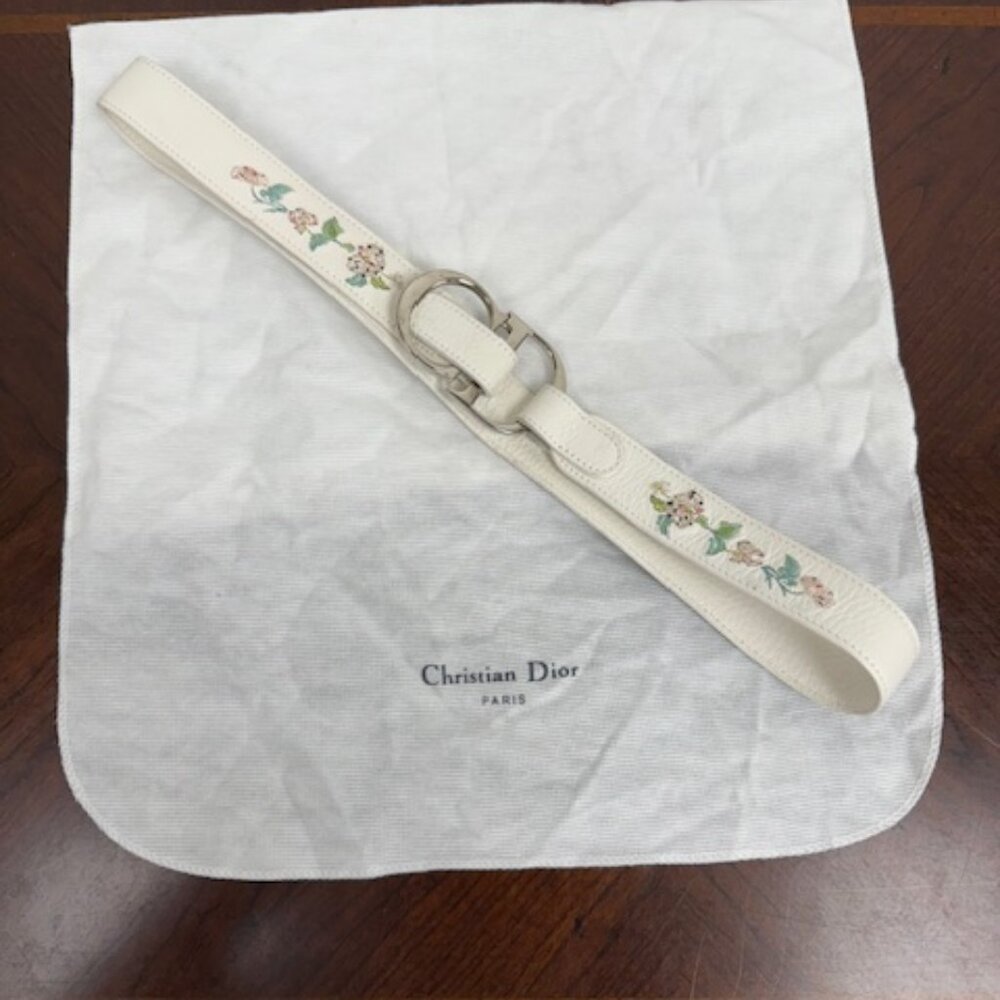 Dior Floral Belt - White Leather - Size 90 (35.4")